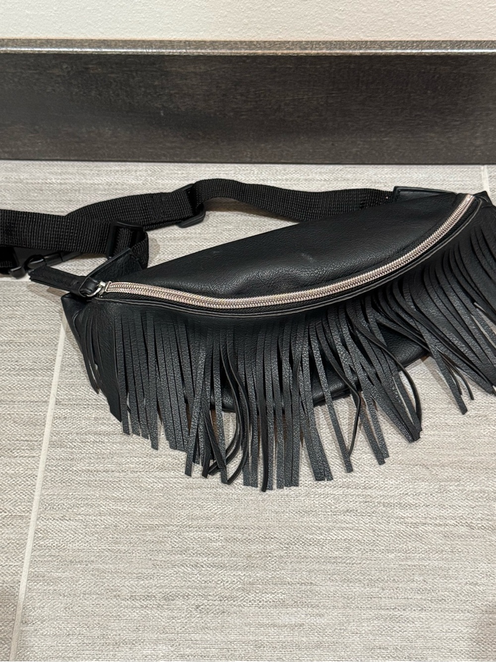 Black Fringe Waist Bag - Unbranded